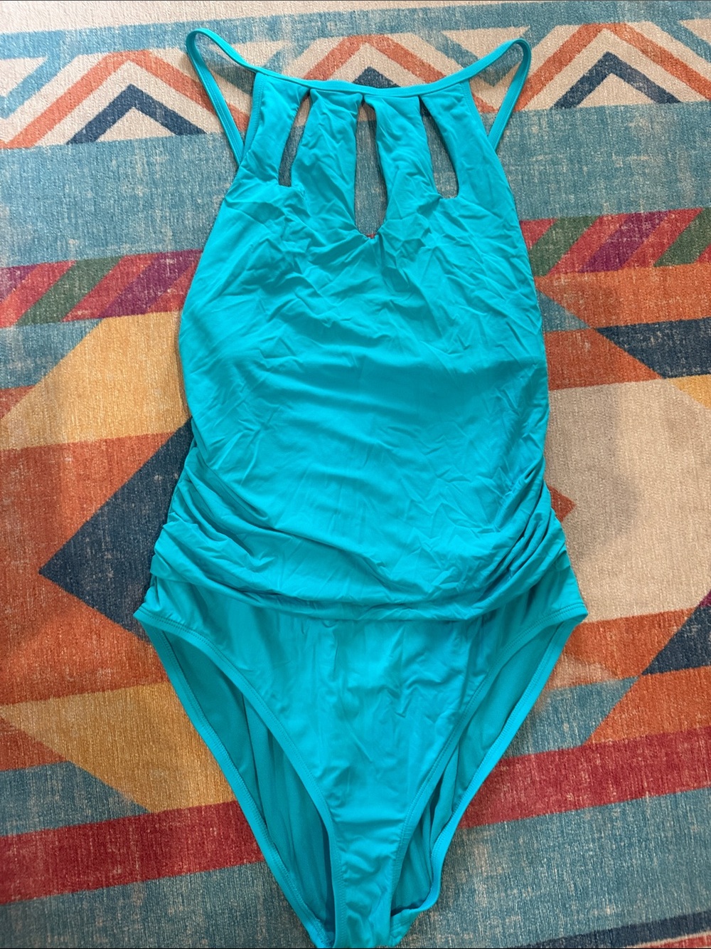 Women’s Turquoise One-Piece Swimsuit - Sleek Keyhole Front